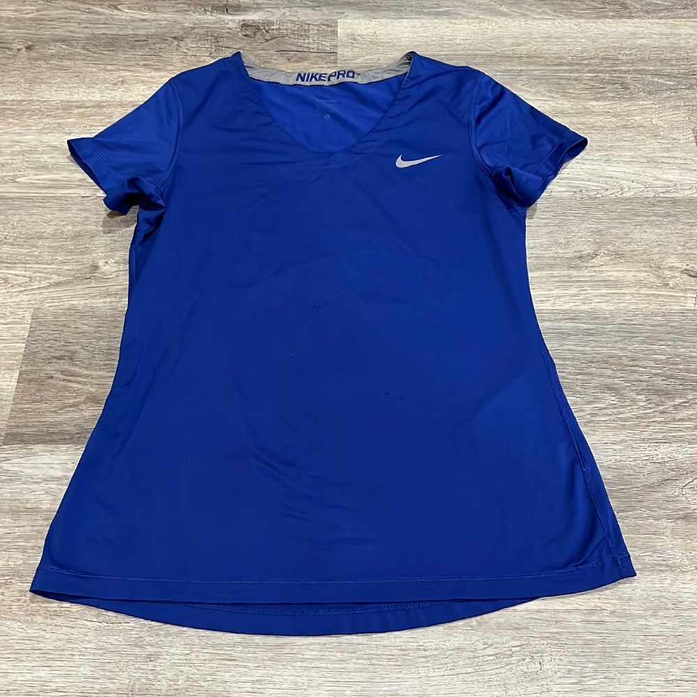 Nike Dri-Fit Royal Blue V Neck Short Sleeve Athletic Top Size L